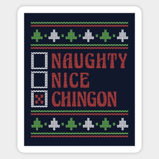 Naughty Nice Chingon Ugly Holiday Sweater Funny Christmas Sticker